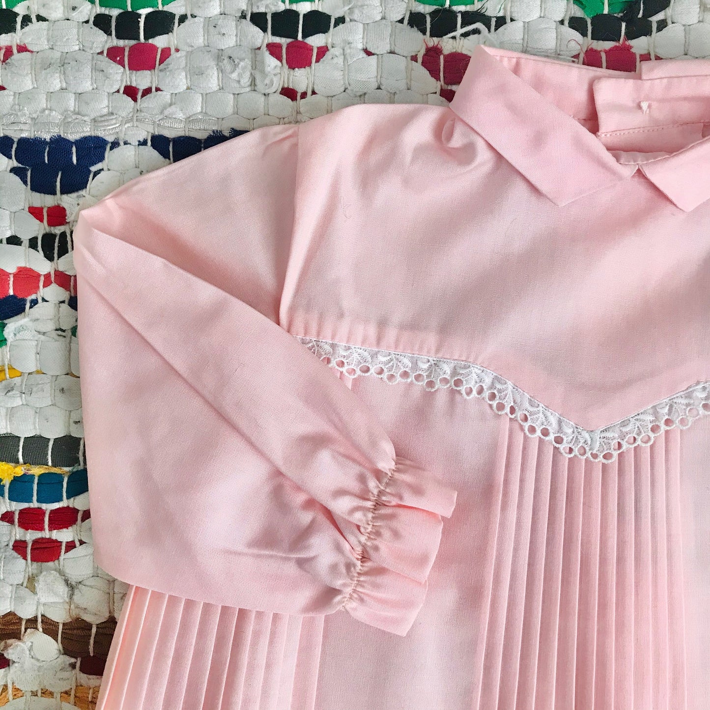 60's Pink Pleated Long Sleeve Blouse/Shirt  6-9 Months