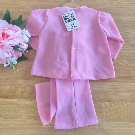 60's Pink Embroidered Top and Bottoms Set  British Stock 6-9 Months