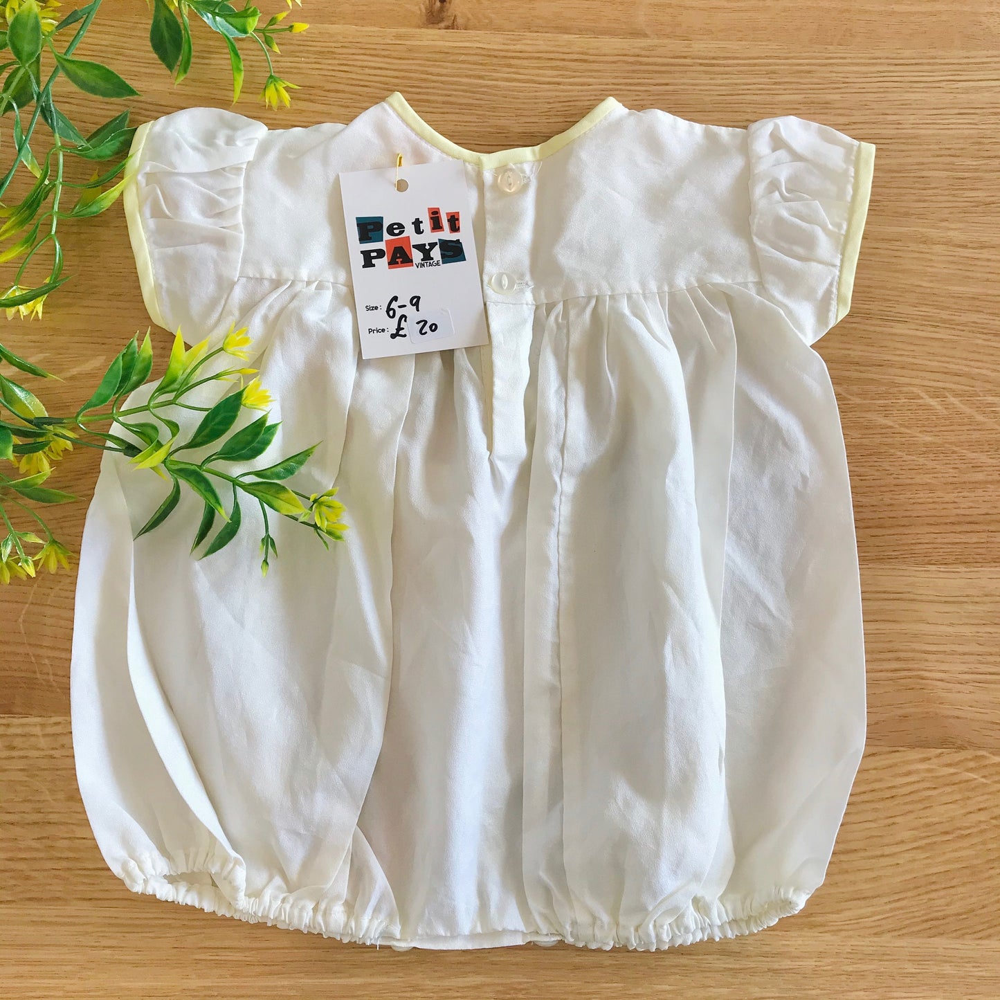 Vintage 60s Pale Yellow "Poodle"  Romper British stock 6-9 Months