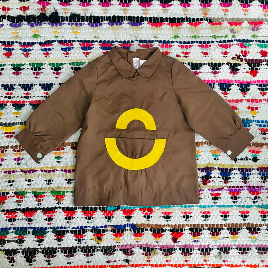 60's Vintage Brown Applique Mod Shirt/School Blouse Made in France 12-18M