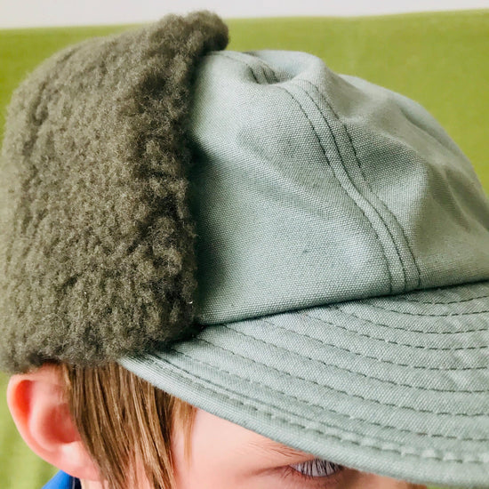 Vintage 1970s Children's  Green Hunt Flap Cap / Hat   French Made 56 cm / 10Y+
