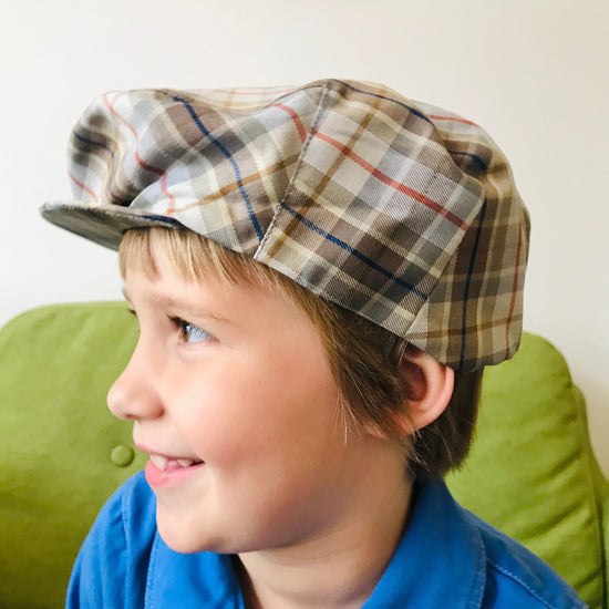 Vintage 1970s Children's  French Grey / Blue  Check Flatcap / Peaky Blinders  Cap 57cm  / 10Y and up