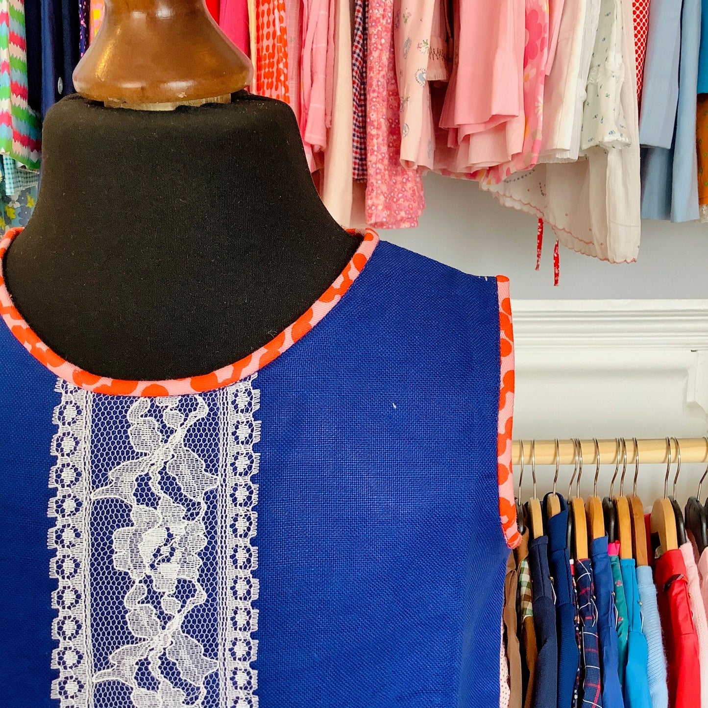 Vintage NOS 60's Blue Lace Plastron Mod Dress New Old  Stock 18-24M, 2-3Y