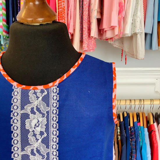 Load image into Gallery viewer, Vintage NOS 60&amp;#39;s Blue Lace Plastron Mod Dress New Old  Stock 18-24M, 2-3Y

