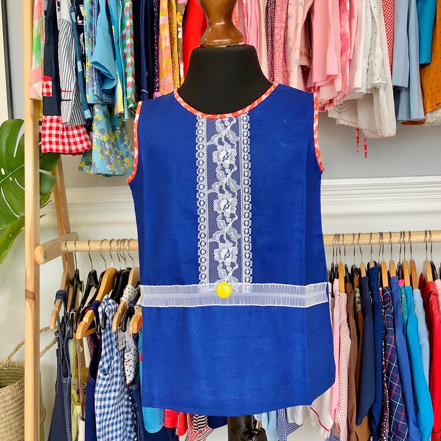 Vintage NOS 60's Blue Lace Plastron Mod Dress New Old  Stock 18-24M, 2-3Y
