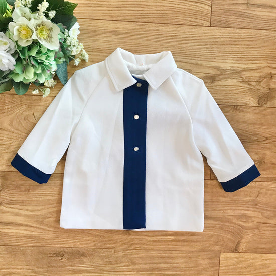 Load image into Gallery viewer, Vintage 60&amp;#39;s White / Blue Baby / Toddler Lightweight Coat British Made 12-18M
