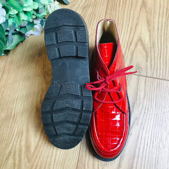Deadstock 1970's Children's Red Patent Leather Low Boots  Made in France EU34