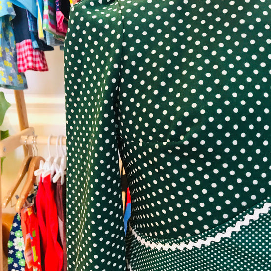 Vintage 60's Green Dots Girl Dress French Made  8-10 Years