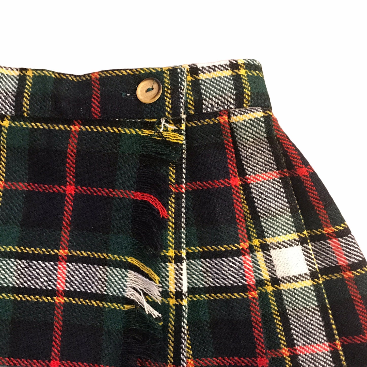 Vintage 60s Tartan Green Plaid Skirt French Stock 6-8Y