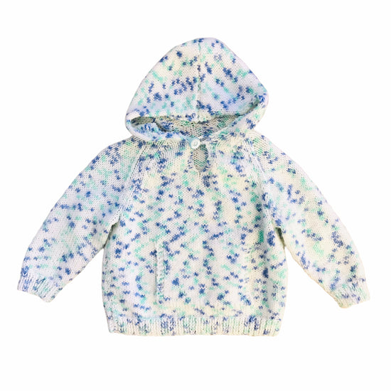 Vintage 70's White / Green / Blue  "Granny Knit" Hooded Jumper British Stock 18-24 Months