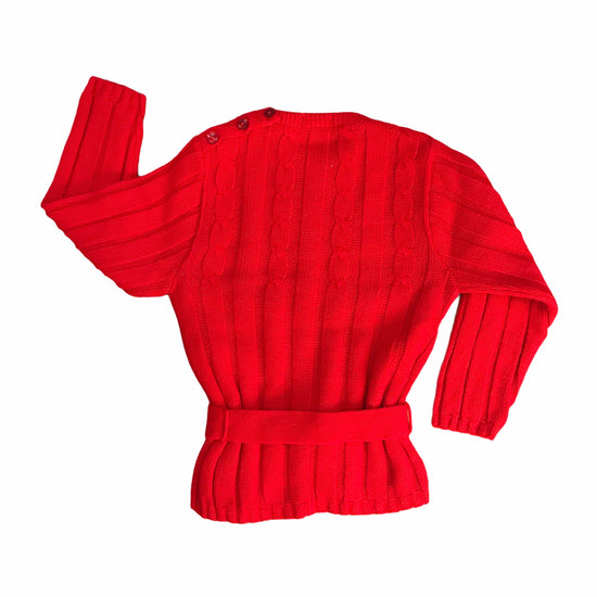Vintage 60's Red Cable Knit Belted Toddler Jumper British Made 3-4Y