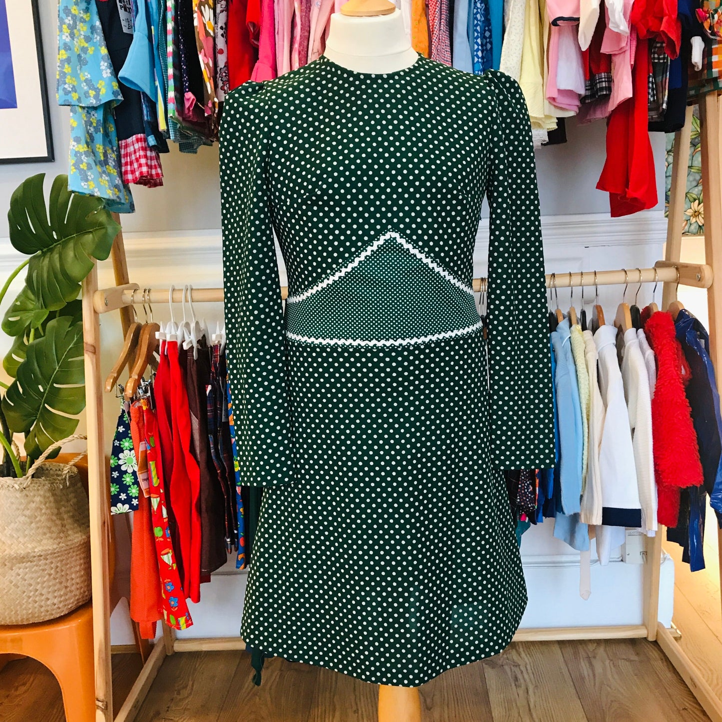 Vintage 60's Green Dots Girl Dress French Made  8-10 Years