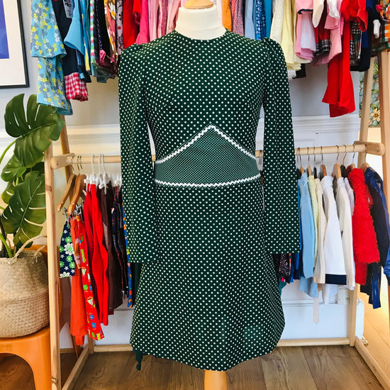 Vintage 60's Green Dots Girl Dress French Made  8-10 Years