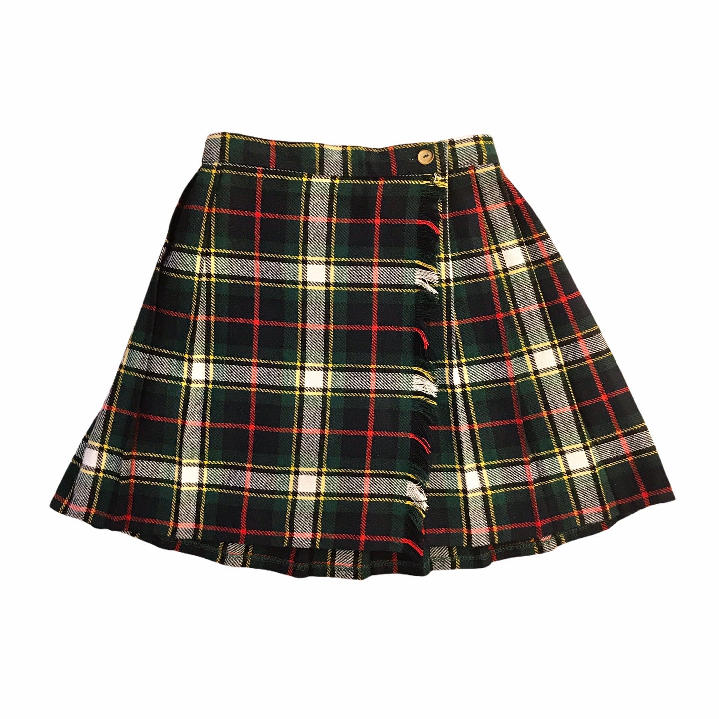 Vintage 60s Tartan Green Plaid Skirt French Stock 6-8Y