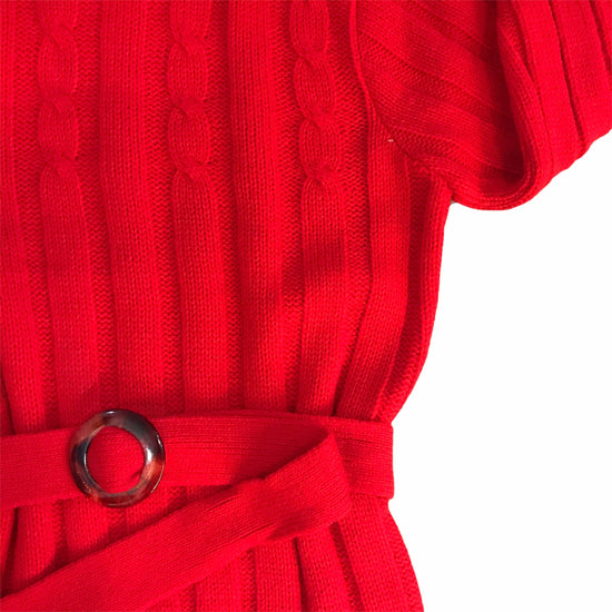 Vintage 60's Red Cable Knit Belted Toddler Jumper British Made 3-4Y
