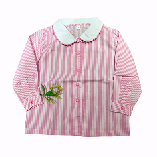 70s Vintage Pink Thin Stripes School Blouse/Shirt French Made  18-24M