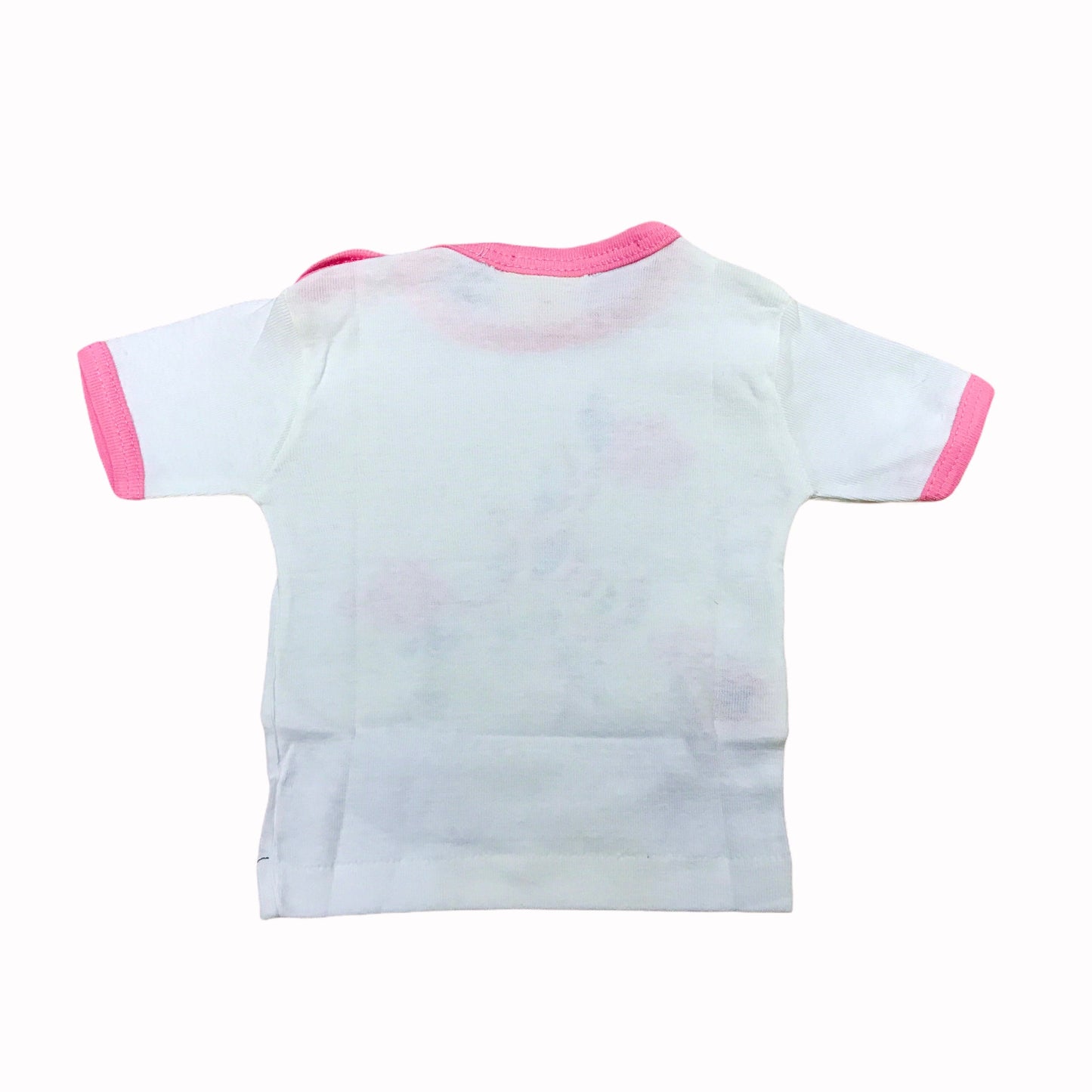 Vintage 70's Pink White Bird Printed  Baby Tee /Top Deadstock  French Made 6-9 Months