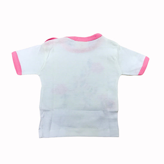 Vintage 70's Pink White Bird Printed  Baby Tee /Top Deadstock  French Made 6-9 Months