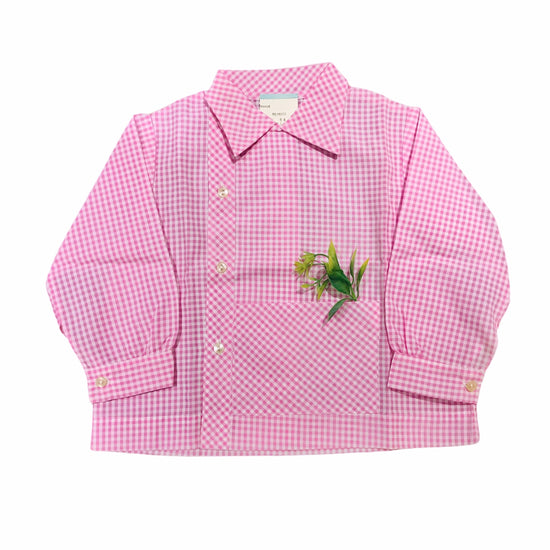 70s Vintage Pink Gingham Nylon School Blouse/Shirt French Made  18-24M