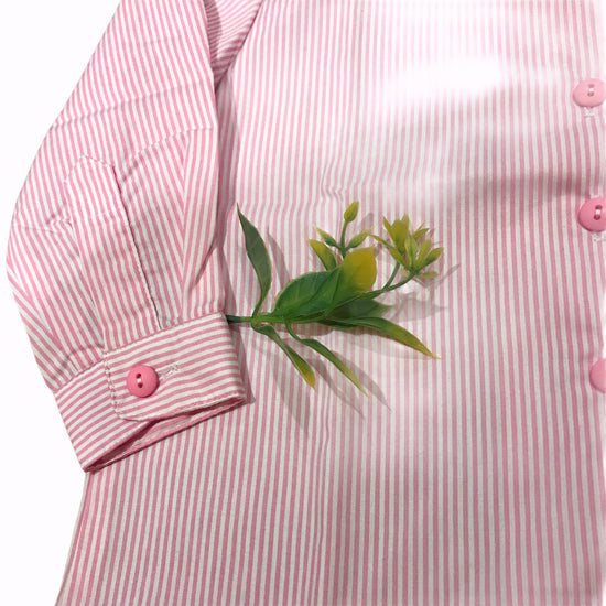 70s Vintage Pink Thin Stripes School Blouse/Shirt French Made  18-24M
