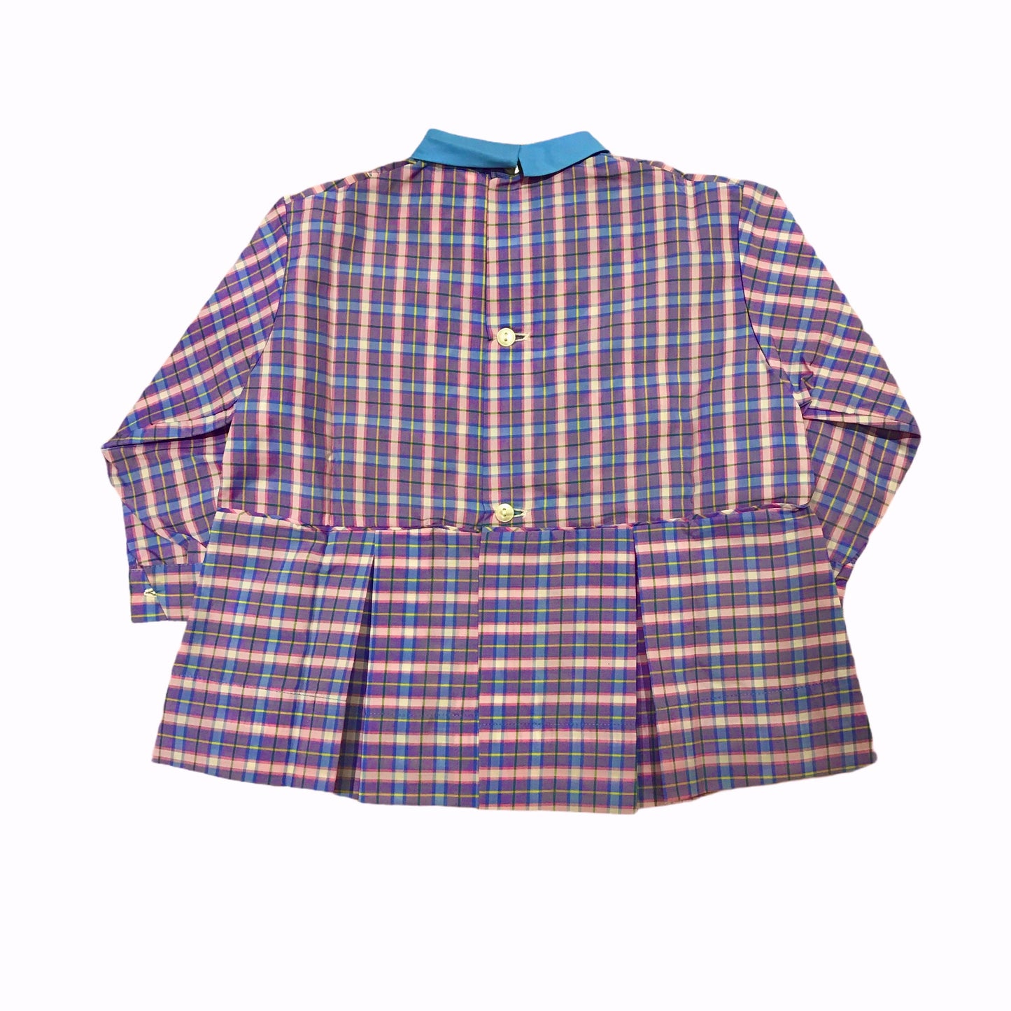 Vintage 60's Checkered School Overall Blouse French Made 12-18 Months