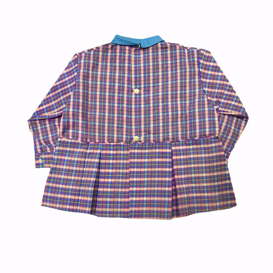 Load image into Gallery viewer, Vintage 60&amp;#39;s Checkered School Overall Blouse French Made 12-18 Months
