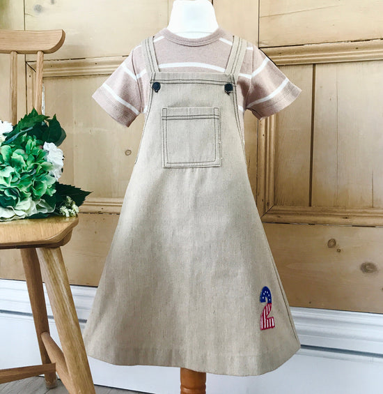 Deadstock Vintage 1970s Beige Pinafore Girl's " Two" Dress Spanish Made 4-5Y