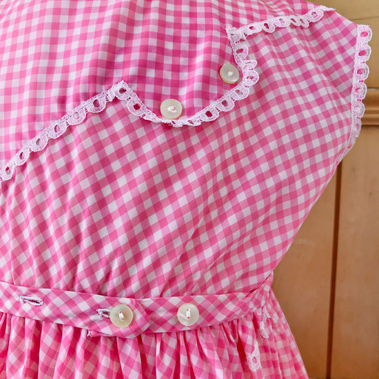 Vintage 1960's Pink Gingham Nylon Girl Dress / Blouse French Made 4-5Y