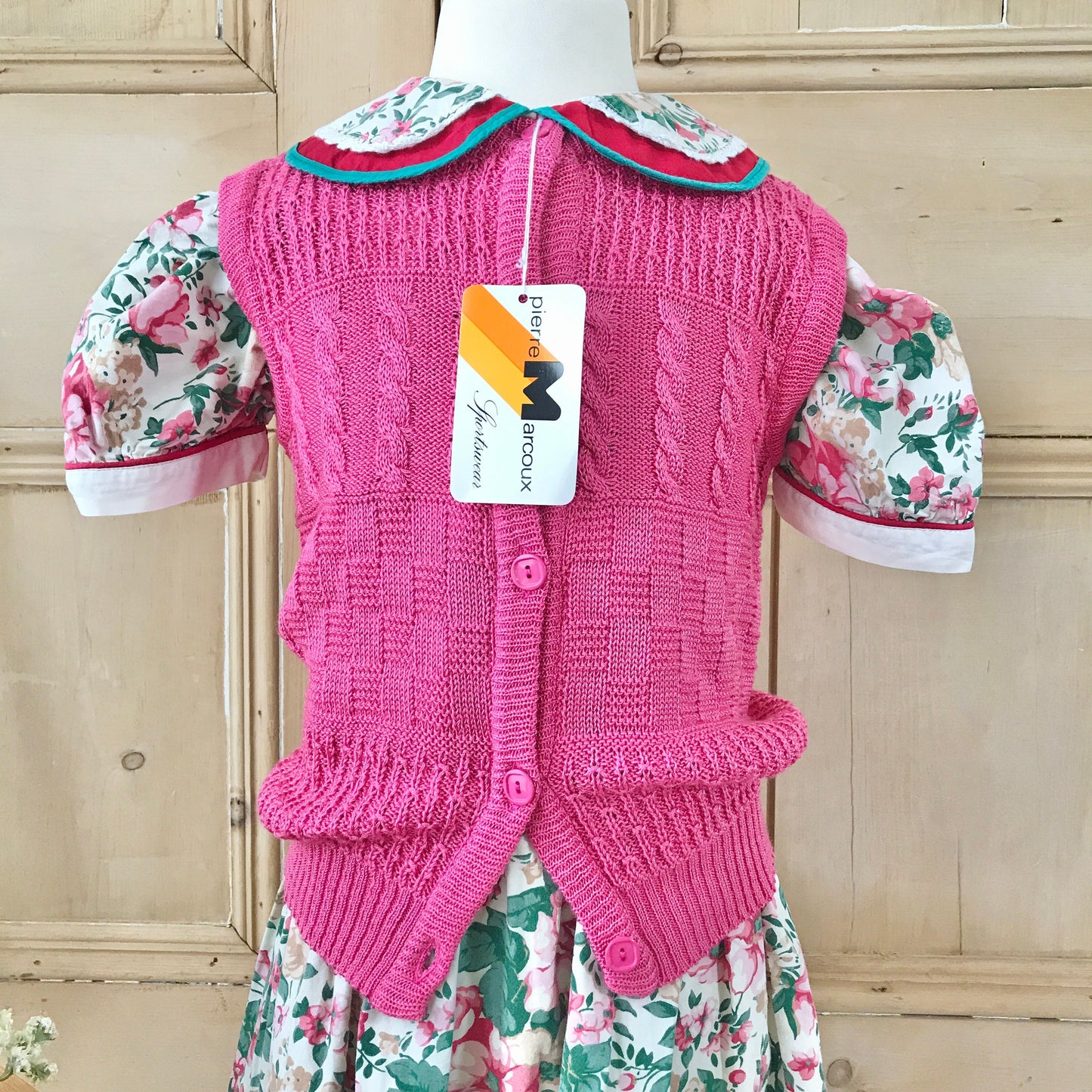 Deadstock Vintage 1970's Pink Cable-knit Vest / Cardigan French Made 6-8 Years