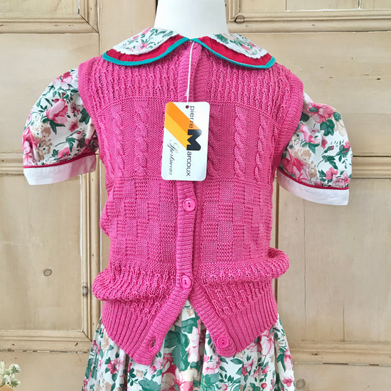Deadstock Vintage 1970's Pink Cable-knit Vest / Cardigan French Made 6-8 Years