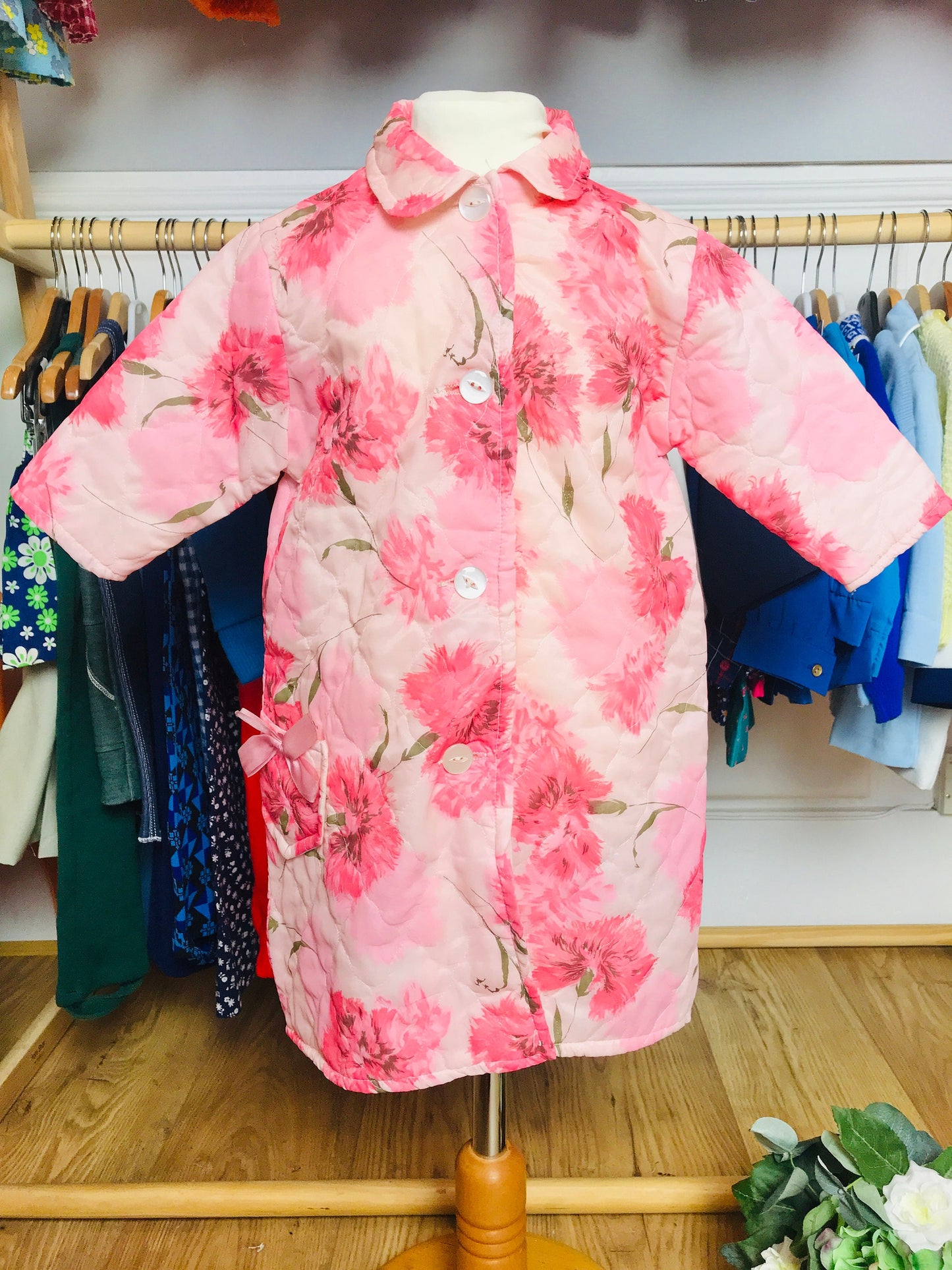 Vintage 1960s Padded Floral Toddler Gown British Made 18-24M