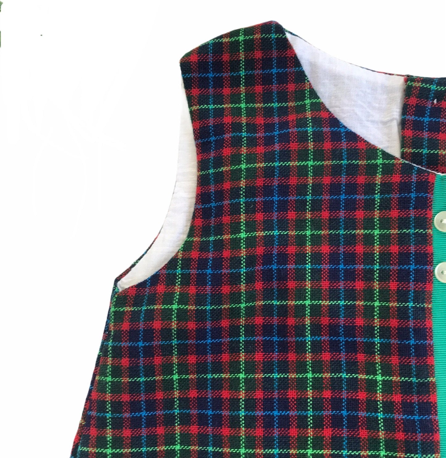 Vintage 1960s Red / Green Tartan / Checkered Baby Dress  French Made 9-12 Months