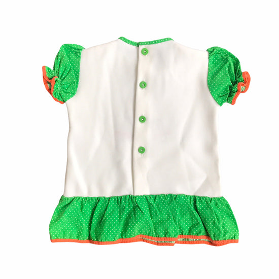 Vintage 1960s White / Green Embroidered Baby Dress  French Made 9-12 Months