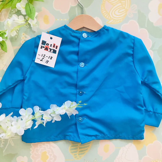 Vintage 1960s Blue "Birdies" Baby / Toddler Nylon Shirt / Blouse French Made 12-18 Months