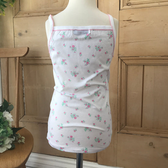 Vintage 1970s White / Pink Floral PETIT BATEAU Girl's Vest  8-10Y