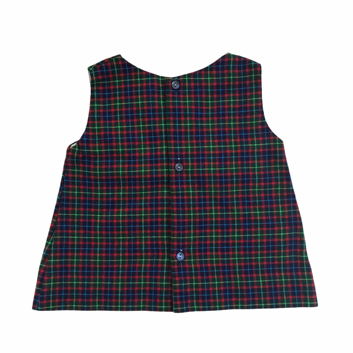 Vintage 1960s Red / Green Tartan / Checkered Baby Dress  French Made 9-12 Months