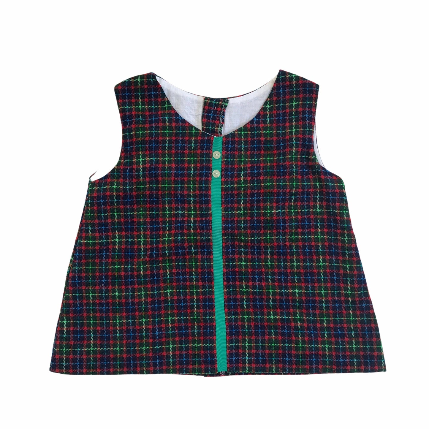 Vintage 1960s Red / Green Tartan / Checkered Baby Dress  French Made 9-12 Months