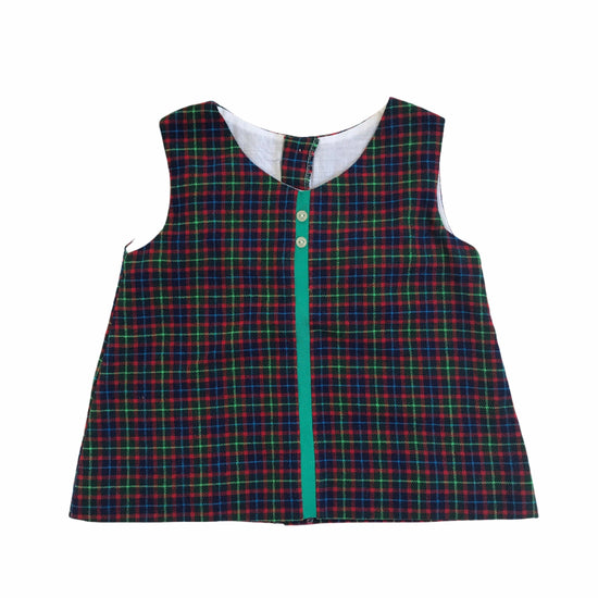 Vintage 1960s Red / Green Tartan / Checkered Baby Dress  French Made 9-12 Months