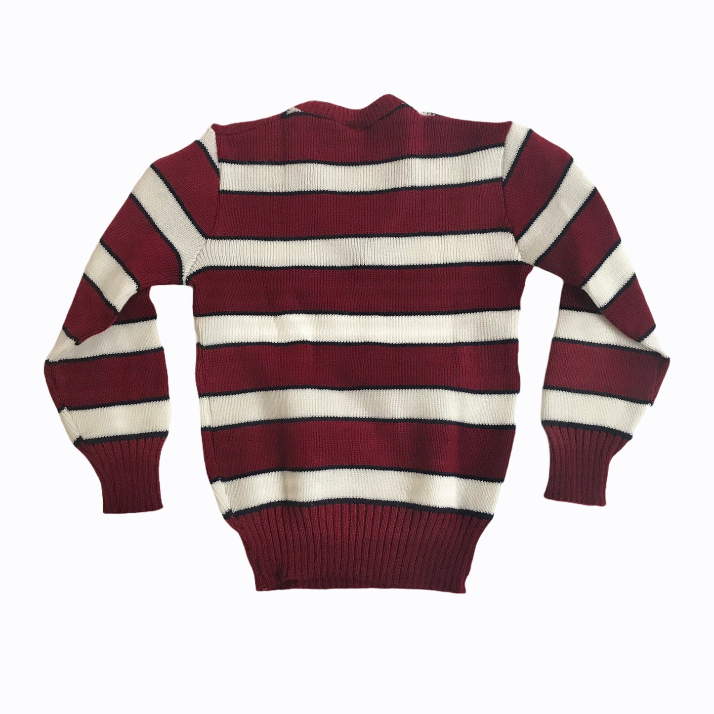 Vintage 1970's White / Red V-Neck Striped Kids Jumper French Made 8-10 Years