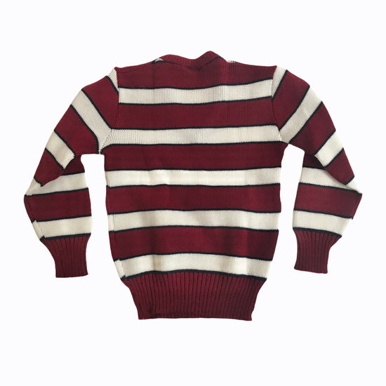 Vintage 1970's White / Red V-Neck Striped Kids Jumper French Made 8-10 Years
