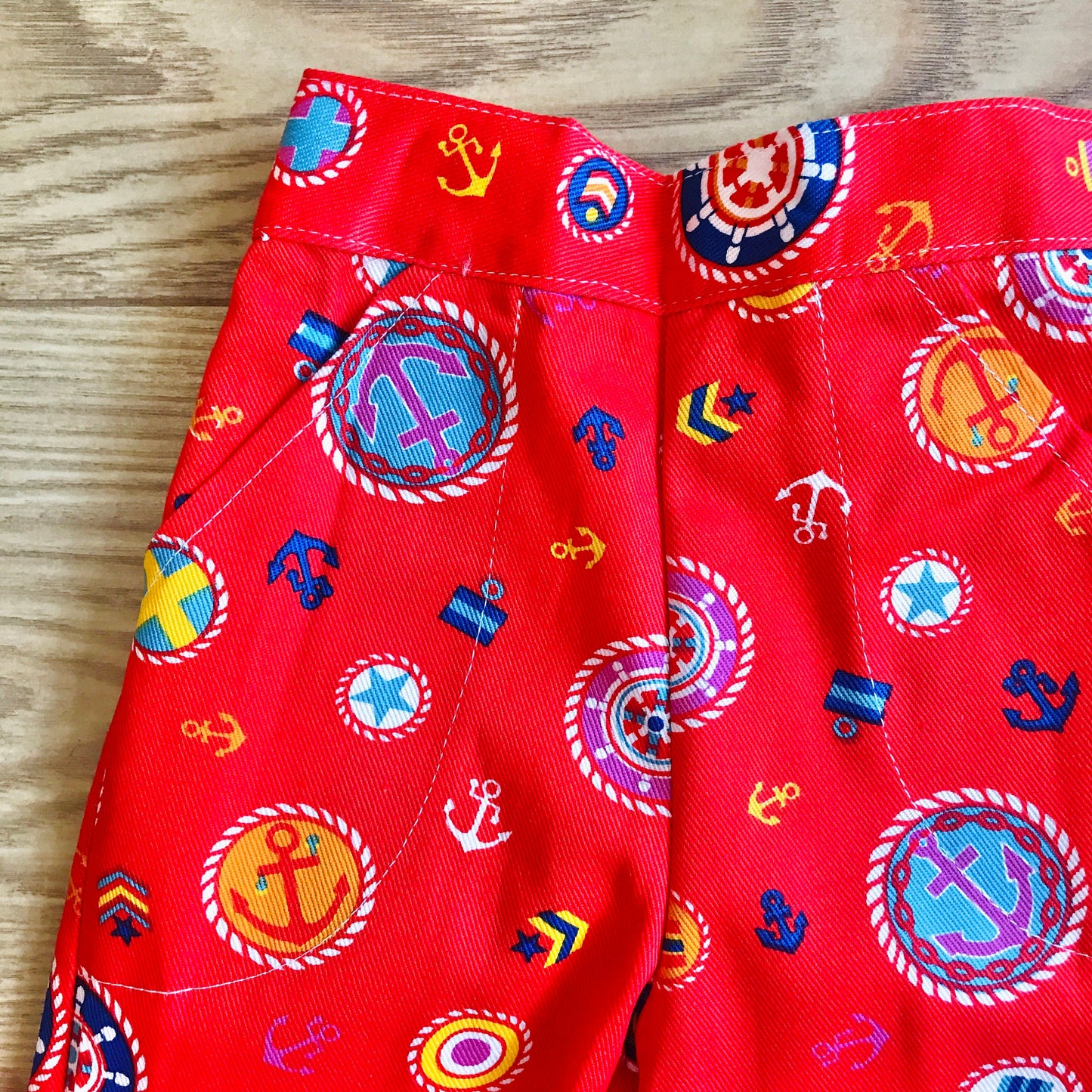 Vintage Deadstock  60s 70s Red Nautical Printed Bell Bottoms 18-24M, 2-3 and 3-4Y