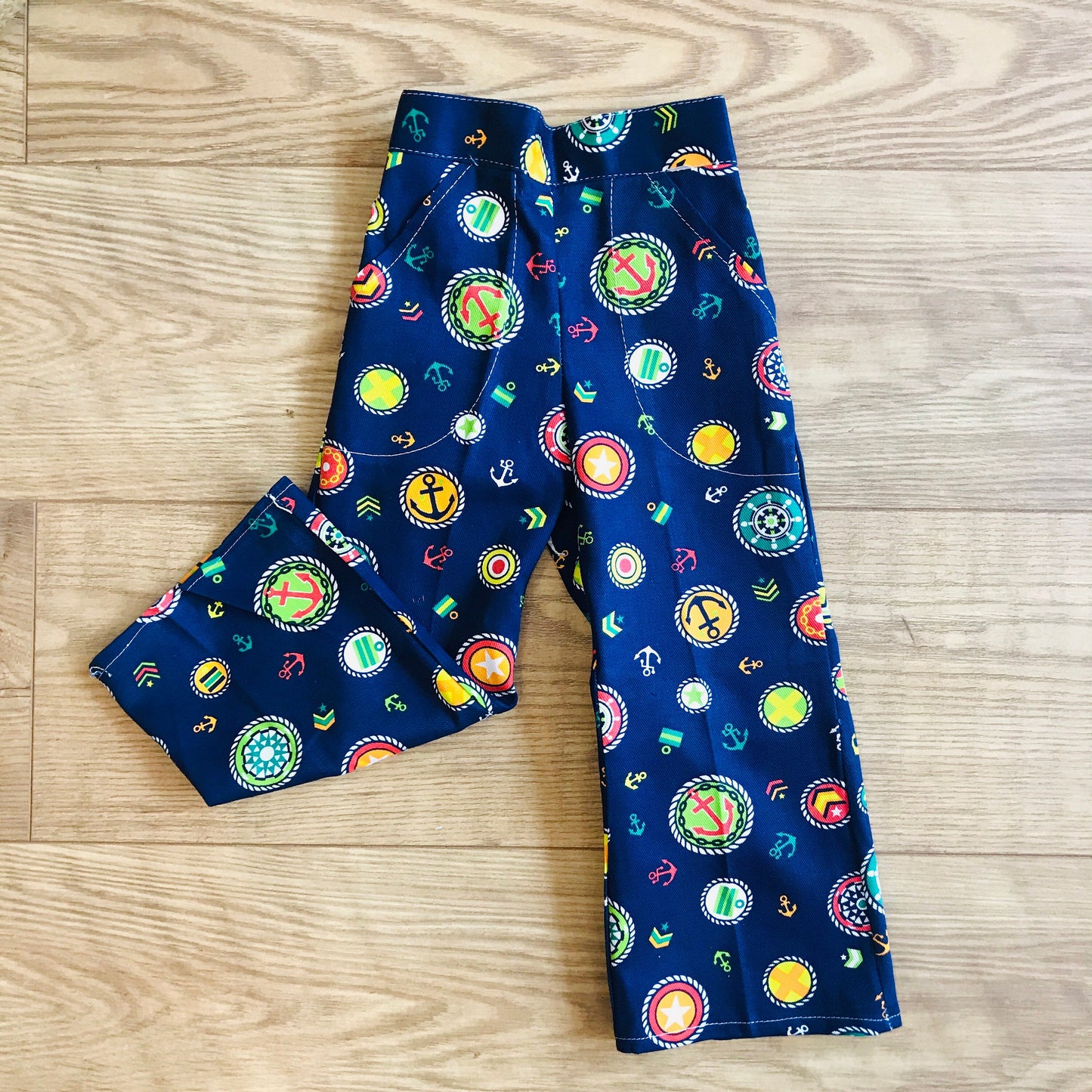 Vintage Deadstock  60s 70s Navy Nautical Printed Bell Bottoms 18-24M, 2-3 and 3-4Y