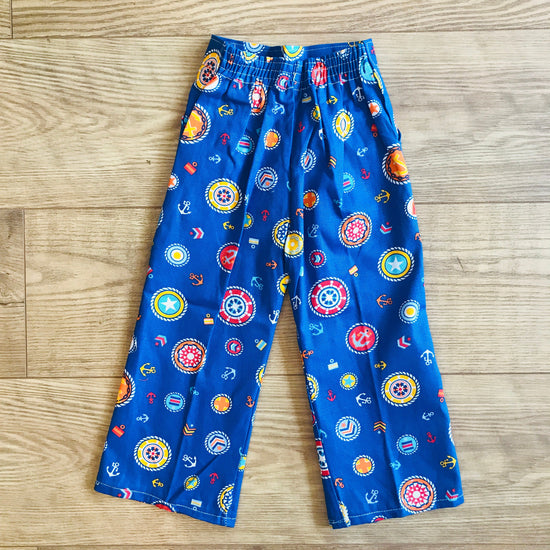 Vintage Deadstock  60s 70s Blue Nautical Printed Bell Bottoms 18-24M, 2-3 and 3-4Y