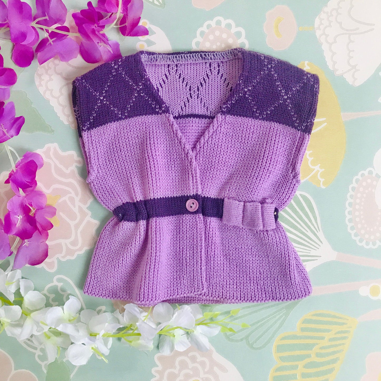 Vintage Deadstock 70's Purple Knitted Vest French Made Newborn / 0-3 Months