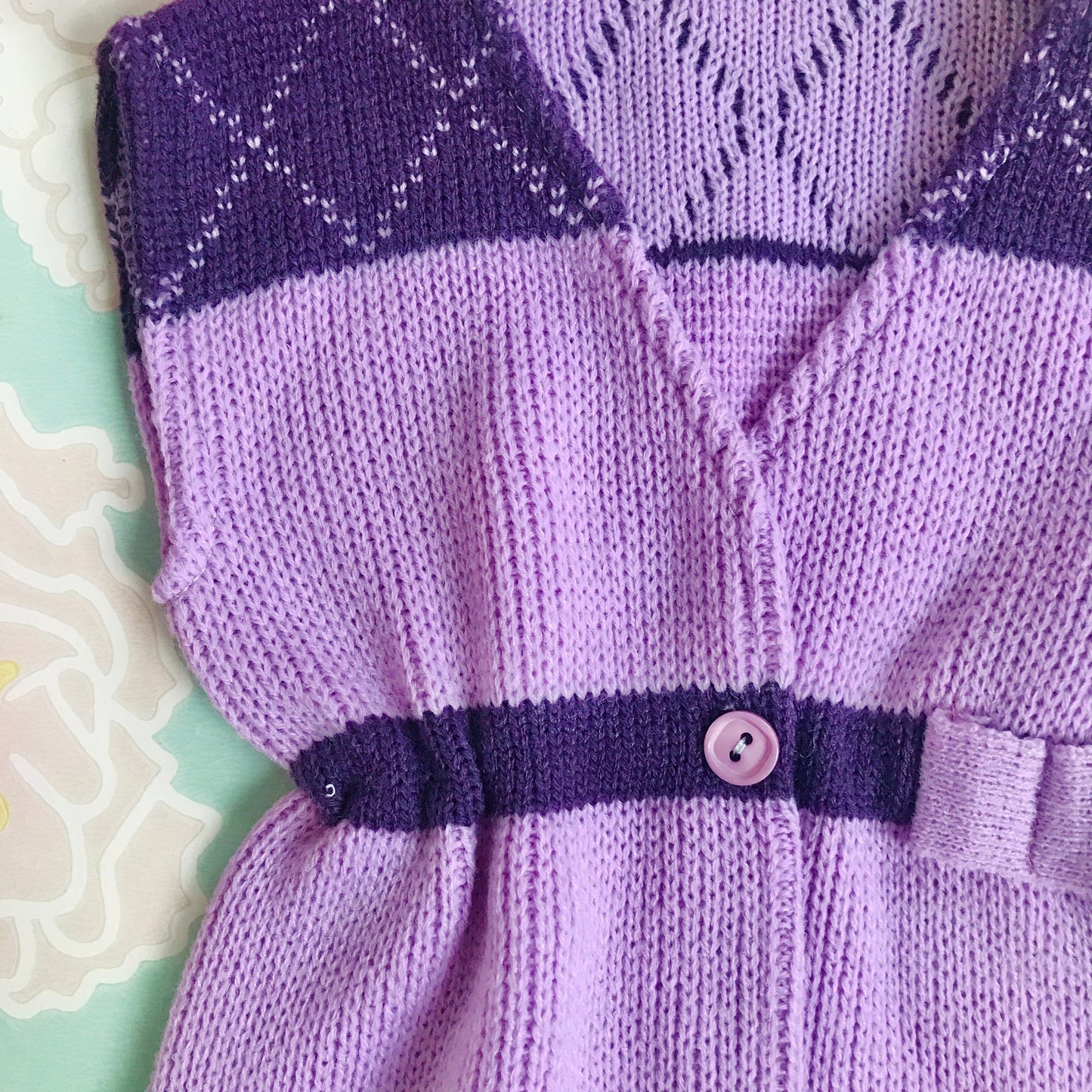 Vintage Deadstock 70's Purple Knitted Vest French Made Newborn / 0-3 Months