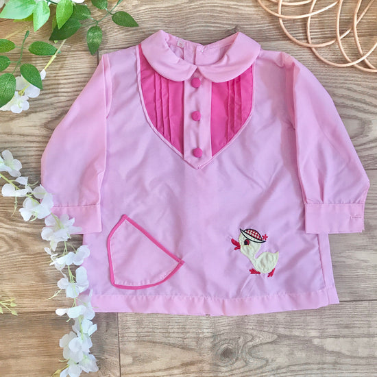 Vintage 1960s "Baby Duck" Pink Baby / Toddler Dress / Blouse French Made 12-18 Months