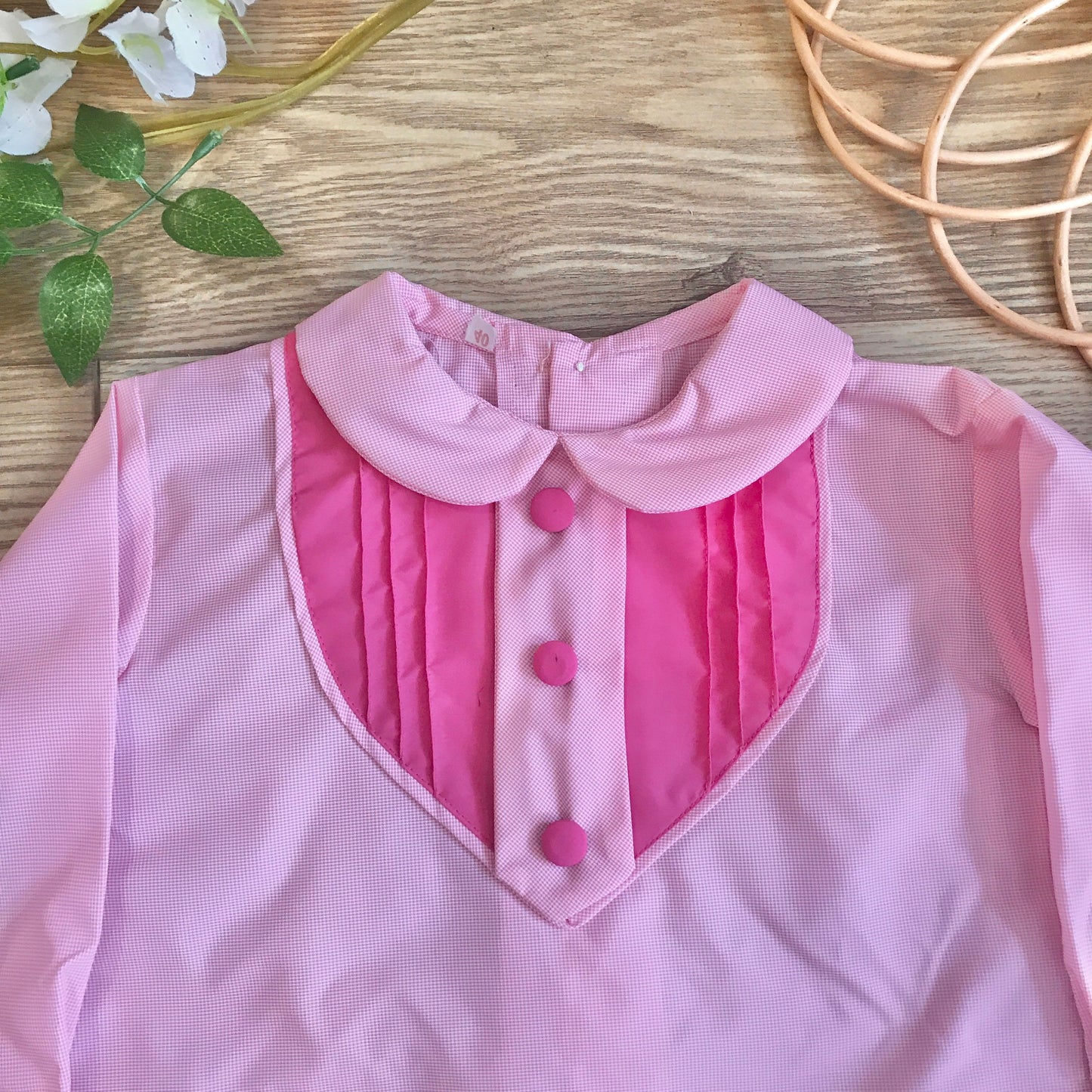Vintage 1960s "Baby Duck" Pink Baby / Toddler Dress / Blouse French Made 12-18 Months