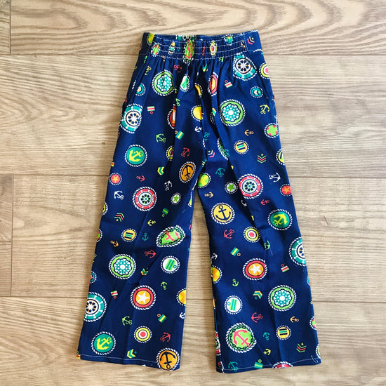 Vintage Deadstock  60s 70s Navy Nautical Printed Bell Bottoms 18-24M, 2-3 and 3-4Y
