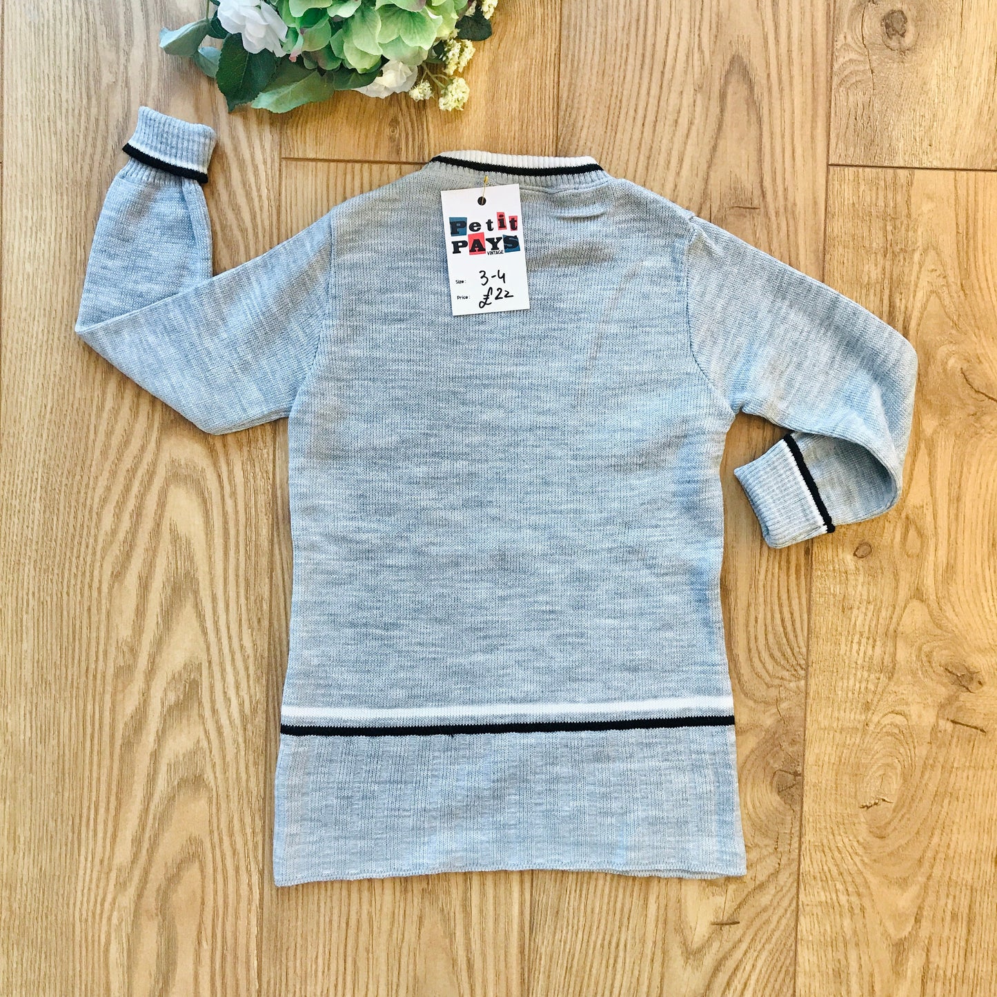 Vintage 60's Grey Toddler Girl Knitted Mod Dress British Made 3-4Y