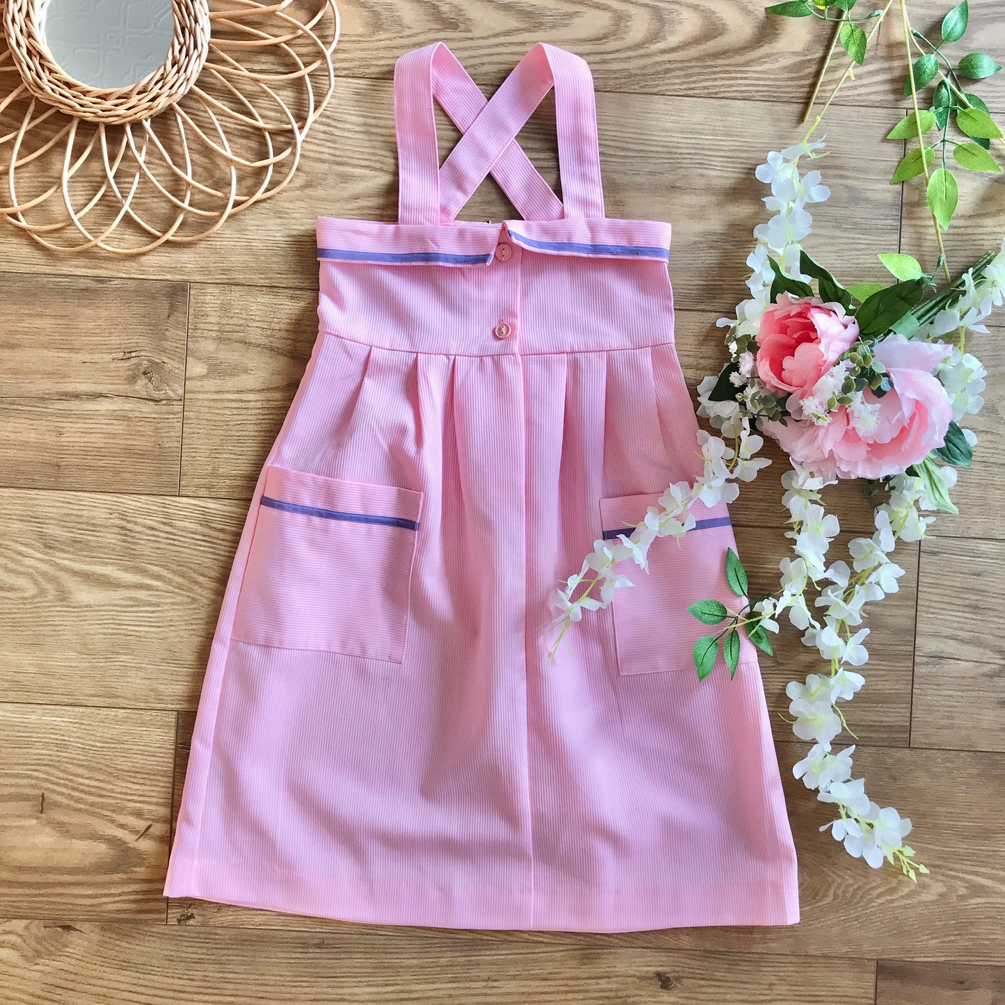 Vintage 1970's Pink Shoulder Strap Summer Dress French Made 10-12Yrs